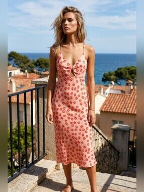 Bershka pink red floral dress